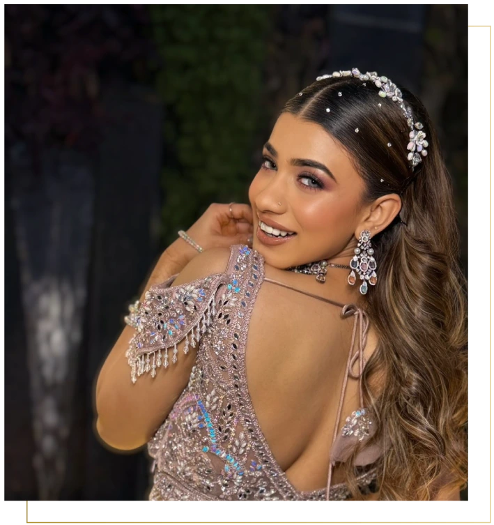 Bridal hair styling with elegant accessories at a premium hair salon in Gurgaon